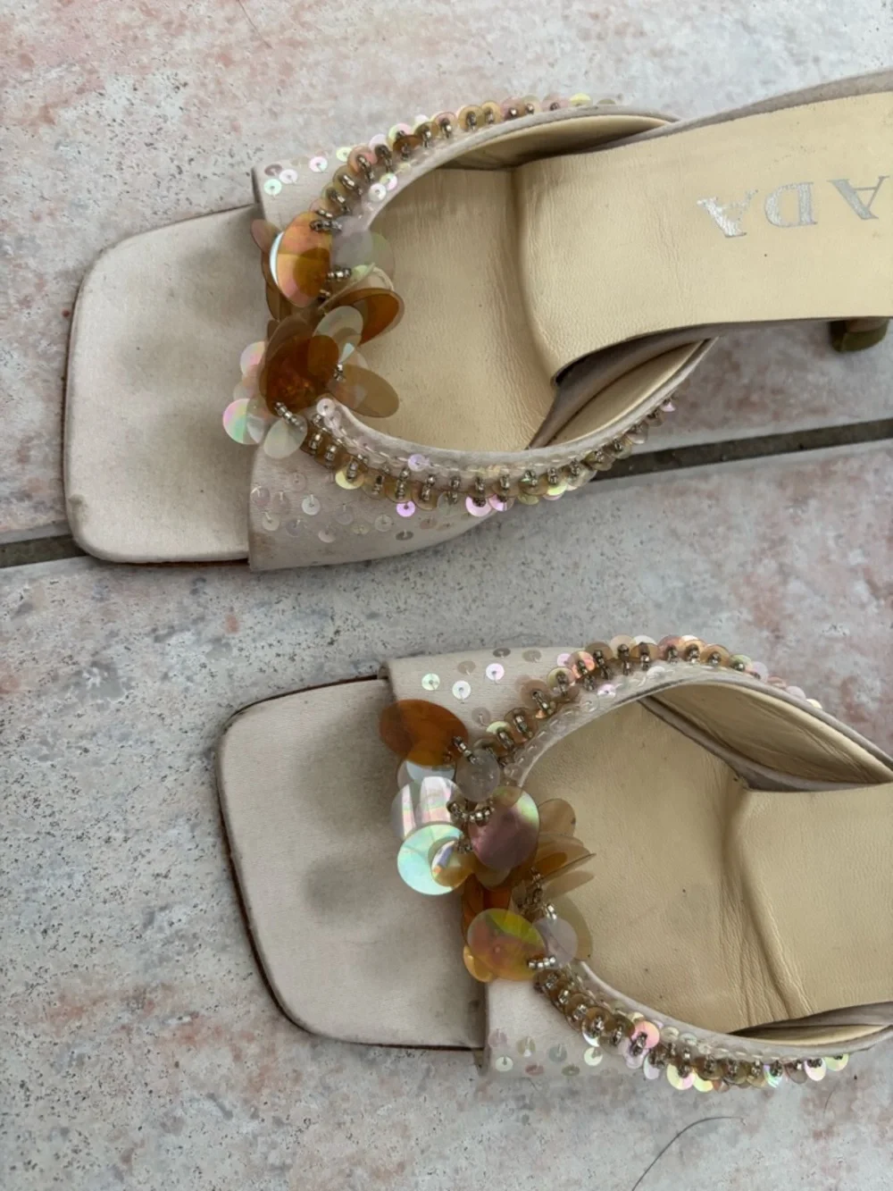 Prada heels Bead slides 90s shoes vintage sandals kitten mules sequin open toe - Picture 3 of 10